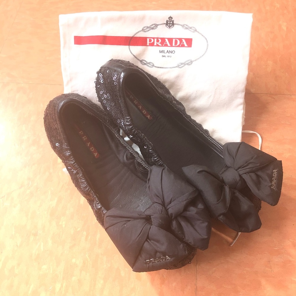 Used authentic Prada bow sequins flats